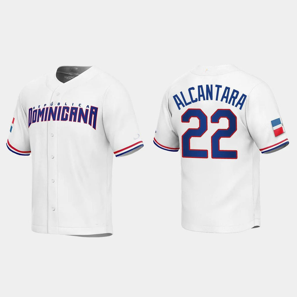#22 SANDY ALCANTARA DOMINICAN REPUBLIC BASEBALL 2023 WORLD BASEBALL CLASSIC REPLICA JERSEY ¨C WHITE Stitches Baseball Jerseys